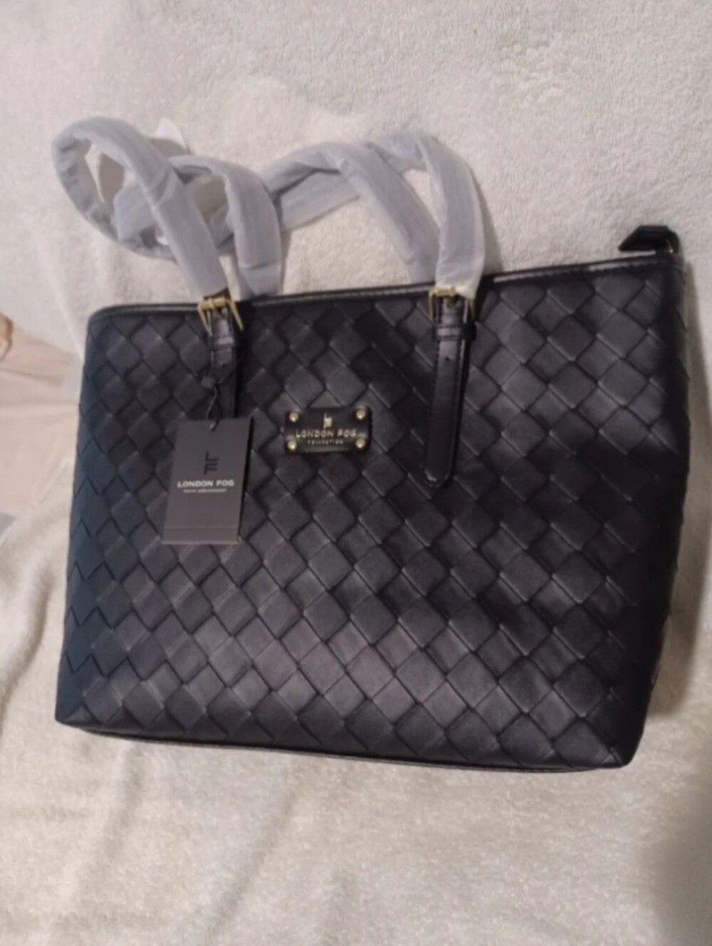 London Fog 100th anniversary Kylar woven black tote bag